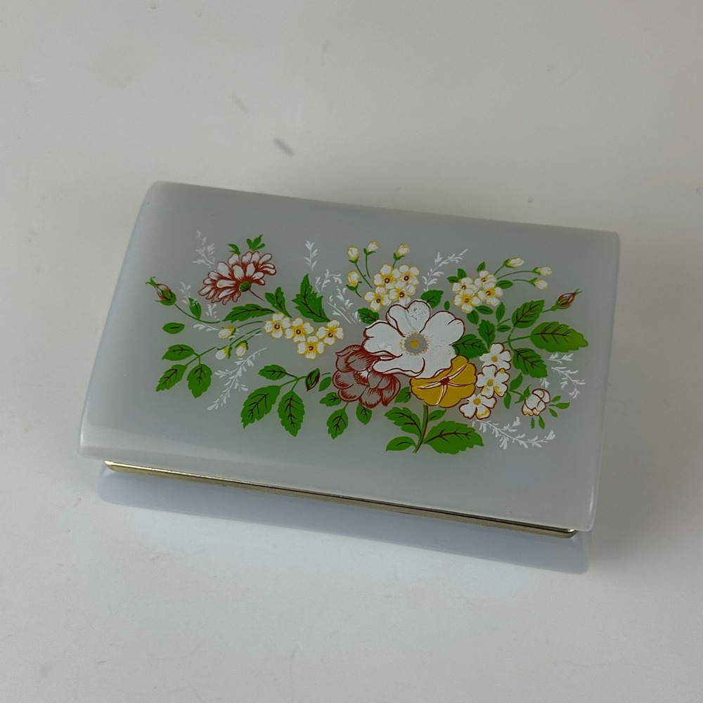 Vintage Floral Trinket Box Gold Trim Jewelry Case Thailand Cottagecore